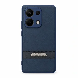 نمای مستقیم قاب چرمی‌نمای سرمه‌ای Xiaomi Redmi Note 13 Pro 4G روی پس‌زمینه سفید