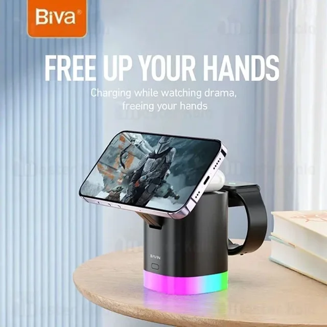 استند و شارژر وایرلس چندکاره مگنتی بیوا Biva WLC-12 3in1 Fast wireless Charger با امکان - تصویر 4