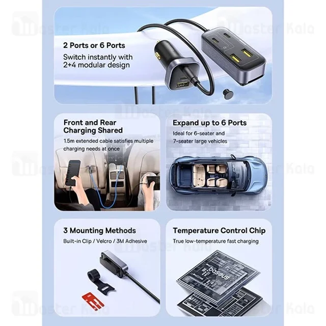 شارژر فندکی بیسوس Baseus BackseatPal L1 C00081100121 دارای 6 پورت و توان 110 وات - تصویر 6