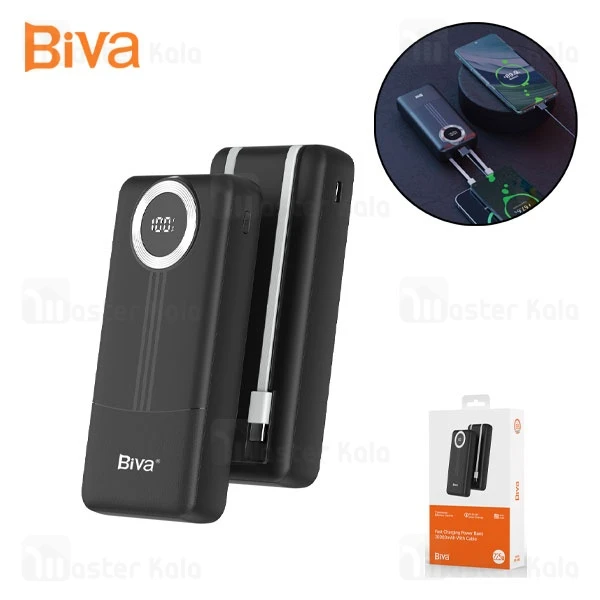 پاوربانک 20000 بیوا Biva BP-040 توان 22.5 وات با کابل متصل