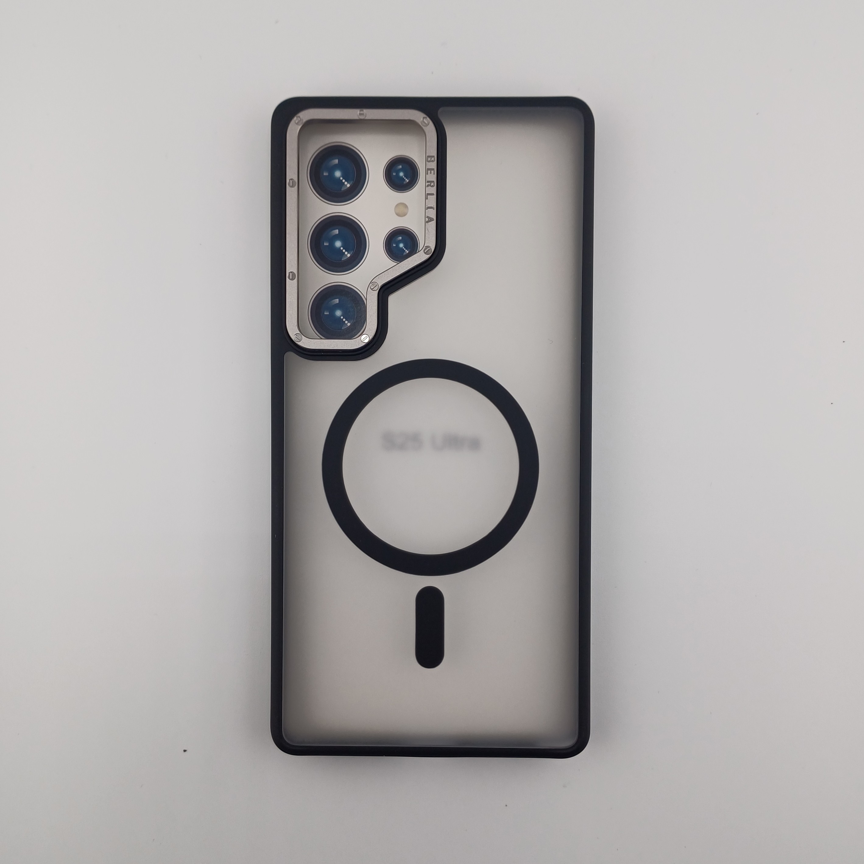 کاور برلیا مگسیف دار دور لنز فلزی دور قاب سیلیکونی مشکی سامسونگ S25 Ultra