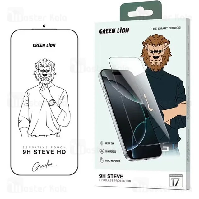 گلس تمام صفحه تمام چسب آیفون گرین لاین Apple iPhone 17 / 16 Pro Green Lion 9H Steve - تصویر 5
