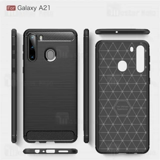 قاب محافظ ژله ای سامسونگ Samsung Galaxy A21 Rugged Armor Fiber Carbon - تصویر 2