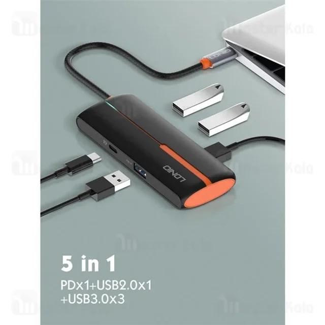 هاب 5 پورت تایپ سی الدینیو LDNIO DS-25U توان 100 وات - تصویر 3