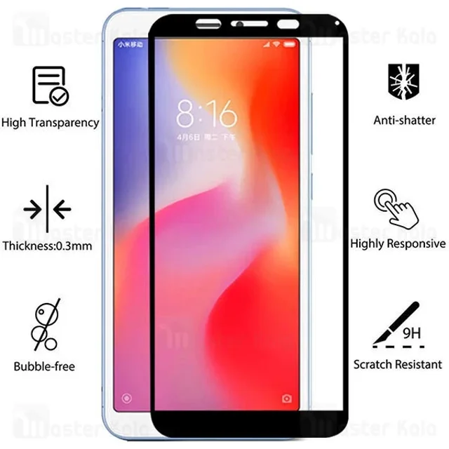 محافظ صفحه شیشه ای تمام صفحه تمام چسب Xiaomi Redmi 6 / Redmi 6A 9D Glass - تصویر 3