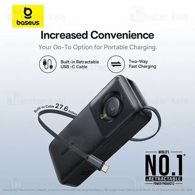 پاوربانک 20000 بیسوس Baseus Free2Pull P10073700123 توان 65 وات با کابل تایپ سی جمع شونده - تصویر 3