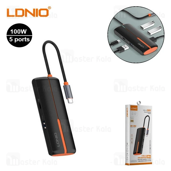 هاب 5 پورت تایپ سی الدینیو LDNIO DS-25U توان 100 وات