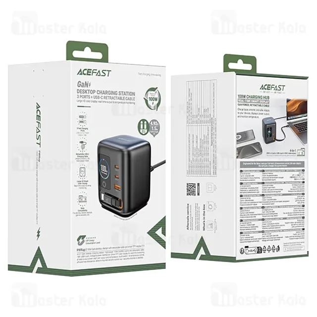 هاب شارژر 3 پورت ایس فست Acefast Z10 GaN توان 100 وات با کابل متصل جمع شونده - تصویر 8