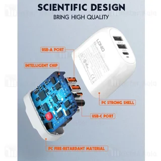 شارژ دیواری الدینو LDNIO A3511Q توان 65 وات همراه با کابل - تصویر 5