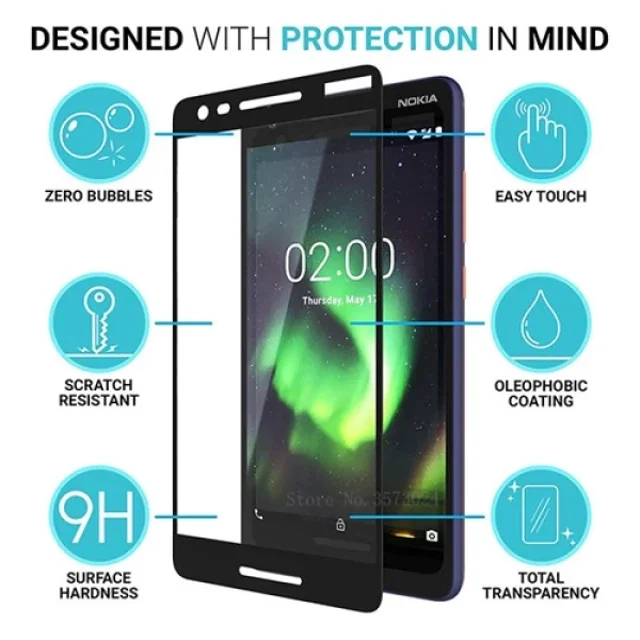 محافظ صفحه شیشه ای تمام صفحه تمام چسب نوکیا Nokia 2.1 2018 9D Glass - تصویر 3