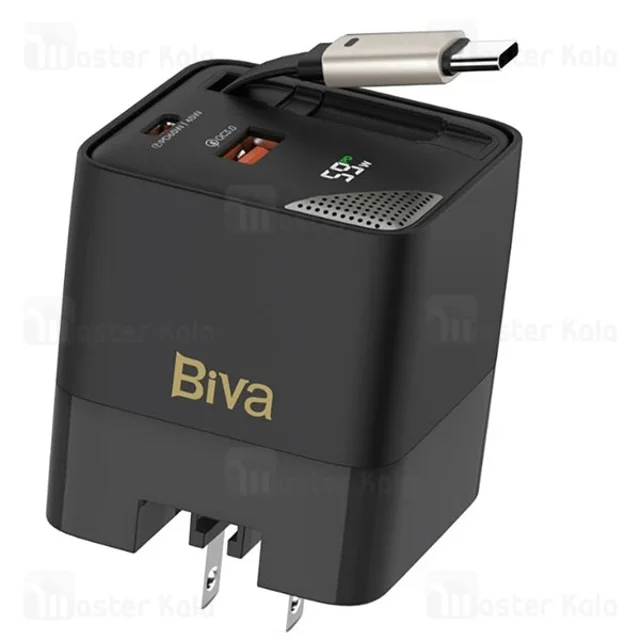 شارژر دیواری بیوا Biva HC-59 GaN Fast Charger توان 65 وات همراه با کابل جمع شونده - تصویر 2