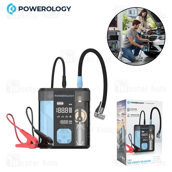 پاوربانک 12000 و کمپرسور باد و جامپ استارتر خودرو پاورولوژی Powerology PPBCHA96