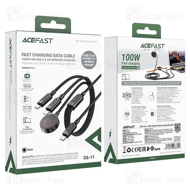 کابل دو سر Type-C و شارژر اپل واچ ایس فست ACEFAST C6-11 طول 1.2 متر توان 100 وات - تصویر 8