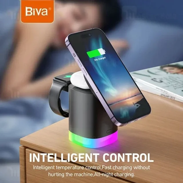 استند و شارژر وایرلس چندکاره مگنتی بیوا Biva WLC-12 3in1 Fast wireless Charger با امکان - تصویر 6