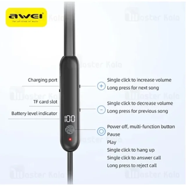 هندزفری بلوتوث گردنی اوی Awei G81BL رم خور - تصویر 5