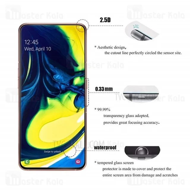 محافظ صفحه شیشه ای تمام صفحه تمام چسب سامسونگ Samsung Galaxy A80 / A90 Glass - تصویر 4