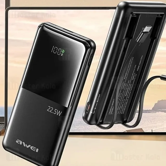پاوربانک 10000 اوی Awei P76K توان 22.5 وات با کابل متصل - تصویر 6