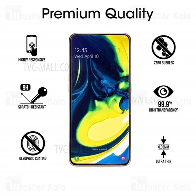 محافظ صفحه شیشه ای تمام صفحه تمام چسب سامسونگ Samsung Galaxy A80 / A90 Glass - تصویر 3