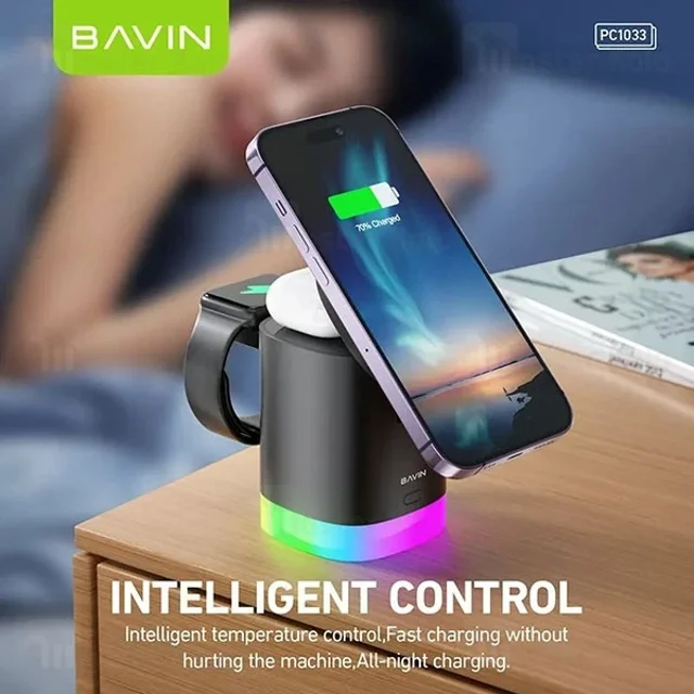 استند و شارژر وایرلس چندکاره باوین Bavin PC1033 توان 15 وات با قابلیت شارژ اپل واچ - تصویر 8