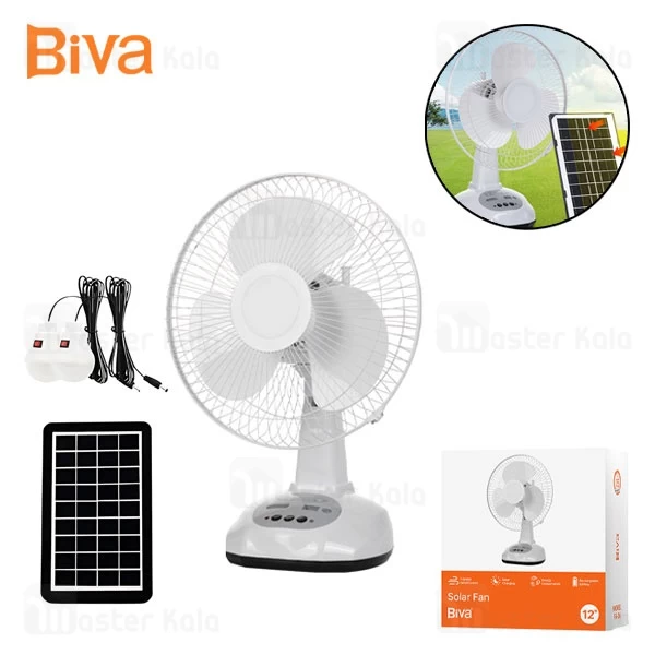 پنکه رومیزی شارژی بیوا Biva FA-06 desktop fan دارای پنل خورشیدی
