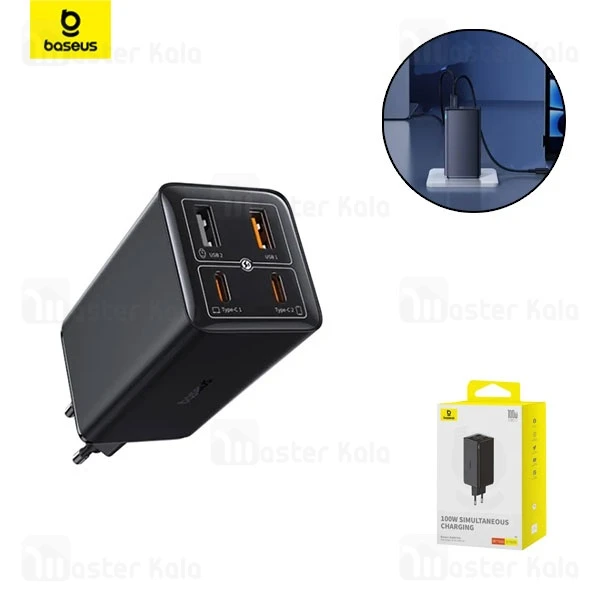شارژر دیواری بیسوس Baseus GaN6 Pro 2C+2U EU P10162705112 توان 100 وات