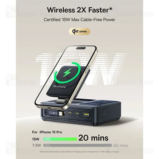 هاب شارژر 3 پورت و شارژر وایرلس بیسوس Baseus P10170901123 Nomos Qi2 CCNMS140 توان 140 وات - تصویر 6