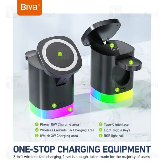 استند و شارژر وایرلس چندکاره مگنتی بیوا Biva WLC-12 3in1 Fast wireless Charger با امکان - تصویر 7