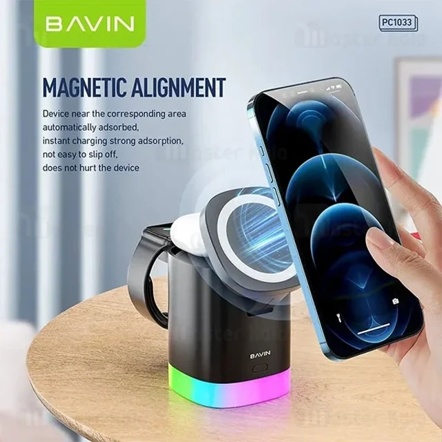 استند و شارژر وایرلس چندکاره باوین Bavin PC1033 توان 15 وات با قابلیت شارژ اپل واچ - تصویر 5