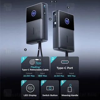 پاوربانک 10000 جویروم Joyroom JR-PR1 توان 22.5 وات با کابل متصل جمع شونده - تصویر 5