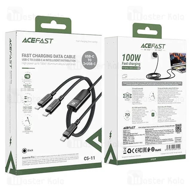 کابل دو سر Type-C ایس فست ACEFAST C5-11 طول 1.2 متر توان 100 وات - تصویر 7