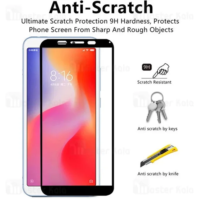 محافظ صفحه شیشه ای تمام صفحه تمام چسب Xiaomi Redmi 6 / Redmi 6A 9D Glass - تصویر 4