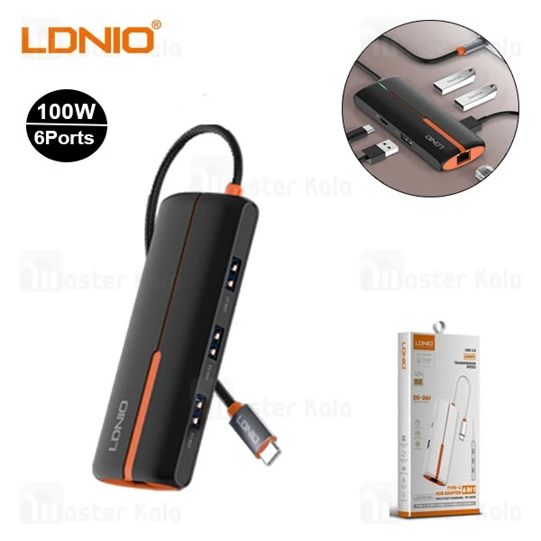 هاب 6 پورت تایپ سی الدینیو LDNIO DS-26U توان 100 وات