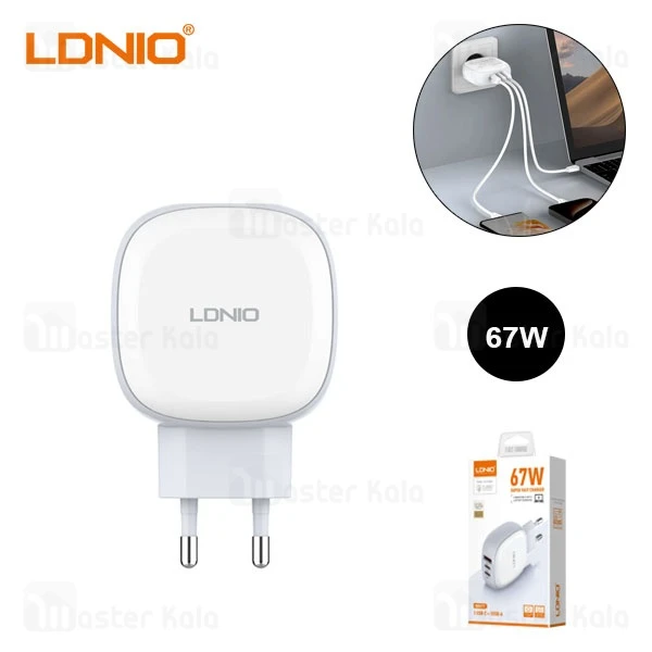 شارژر دیواری الدینیو Ldnio Q3611 GaN توان 67 وات همراه با کابل