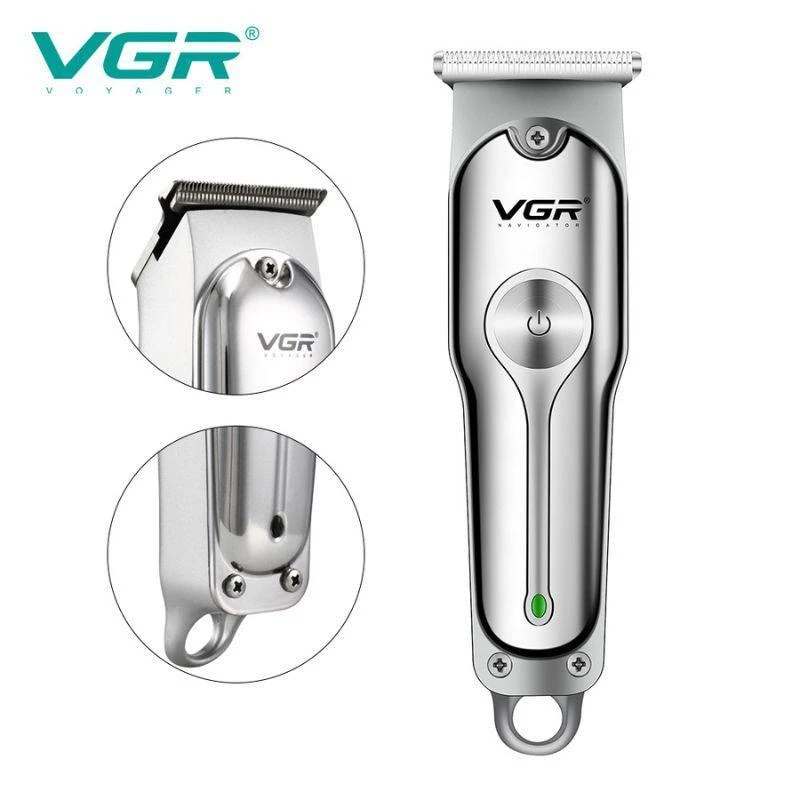 ماشین اصلاح موی سر و صورت وی جی ار مدل PROFESSIONAL V_071 با تیغه استیل ضد زنگ، باتری قابل شارژ با 120 دقیقه استفاده، سه عدد شانه تنظیم طول اصلاح 1، 2 و 3 میلی‌متری و طراحی ارگونومیک