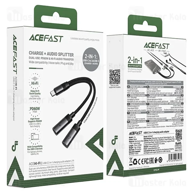 کابل تبدیل Type C اتصال همزمان هندزفری Type C و شارژر ACEFAST J14 - تصویر 7