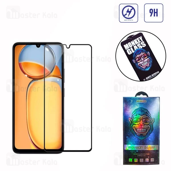گلس تمام صفحه تمام چسب مانکی Xiaomi Redmi 13C / Poco C65 / Samsung A06 Monkey Anti Static Glass