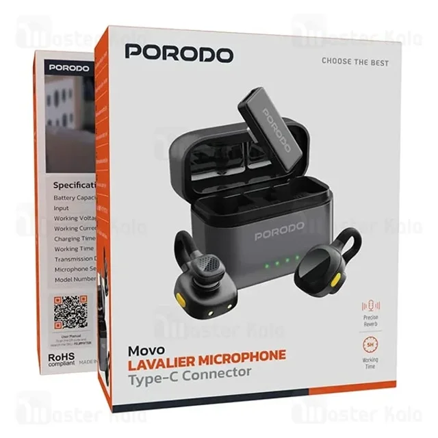 میکروفون بی سیم تایپ سی پرودو Porodo Movo Lavalier Microphone PDLAMPHF76BK - تصویر 5