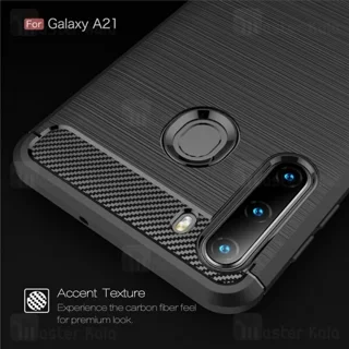 قاب محافظ ژله ای سامسونگ Samsung Galaxy A21 Rugged Armor Fiber Carbon - تصویر 4