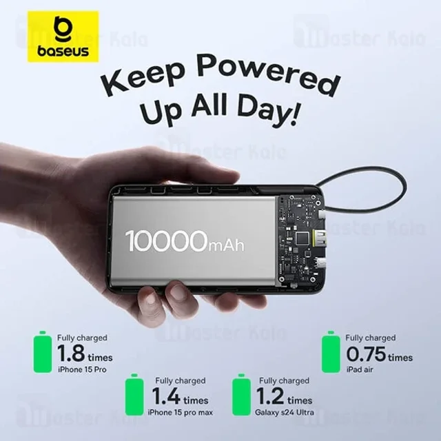 پاوربانک 10000 بیسوس Baseus Bipow 2 P10077101113 توان 20 وات همراه با کابل Type C متصل - تصویر 4