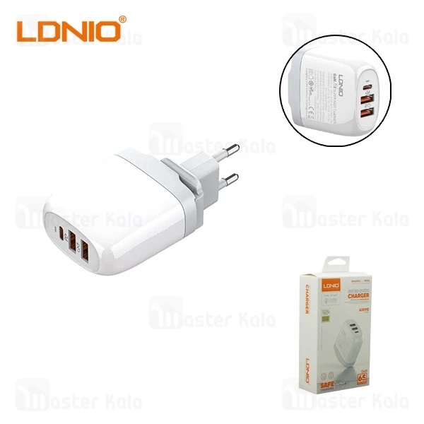 شارژ دیواری الدینو LDNIO A3511Q توان 65 وات همراه با کابل
