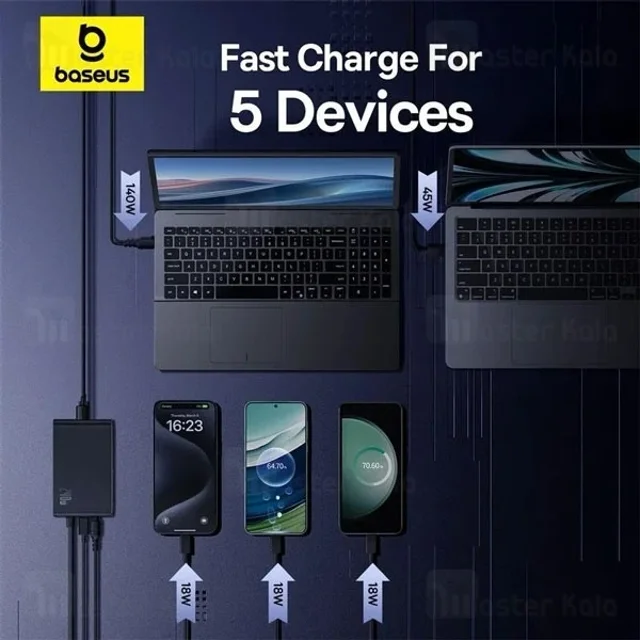 هاب شارژر 5 پورت بیسوس Baseus P10163901113 Simultaneous Charging CCGAN240CE توان 240 وات - تصویر 5