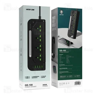 چند راهی برق گرین لاین GS-100 با چهار پورت تایپ ای