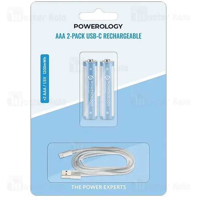 پک 2 تایی باتری نیم قلمی شارژی پاورولوژی Powerology AAA 2-Pack USB-C Rechargeable PWAAA122 - تصویر 4